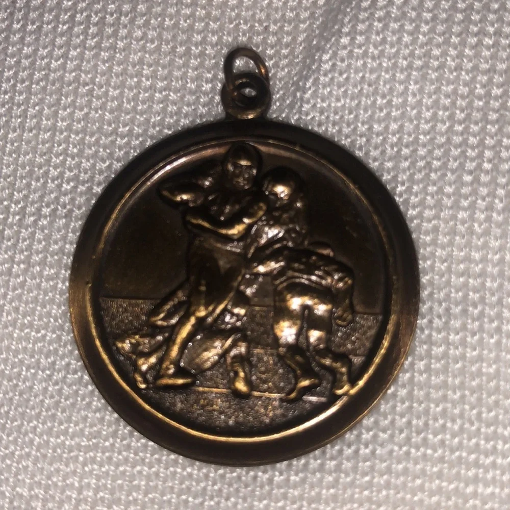 FOOTBALL PENDANT NECKLACE MEDAL BRONZE TONE CHARM